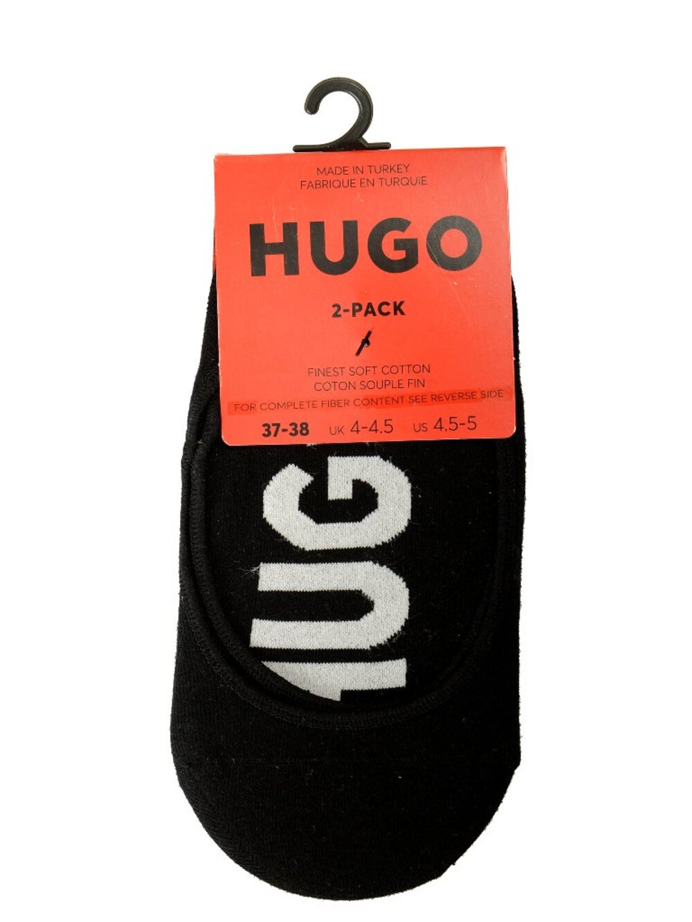Hugo Boss Women's Black 2-Pack Soft Cotton No Show Socks sz 4.5-5